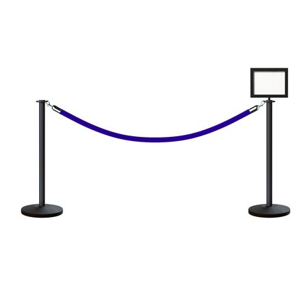 MONTOUR LINE Stanchion Post and Rope Kit Black, 2FlatTop 1Blue Rope 8.5x11H Sign C-Kit-1-BK-FL-1-Tapped-1-8511-H-1-PVR-BL-PS